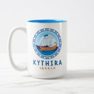 Caneca De Café Em Dois Tons Kythira, Grécia Desenho de Navio Grego