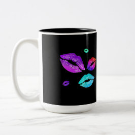 Caneca De Café Em Dois Tons Lábios Coloridos Com Amor E Beijos