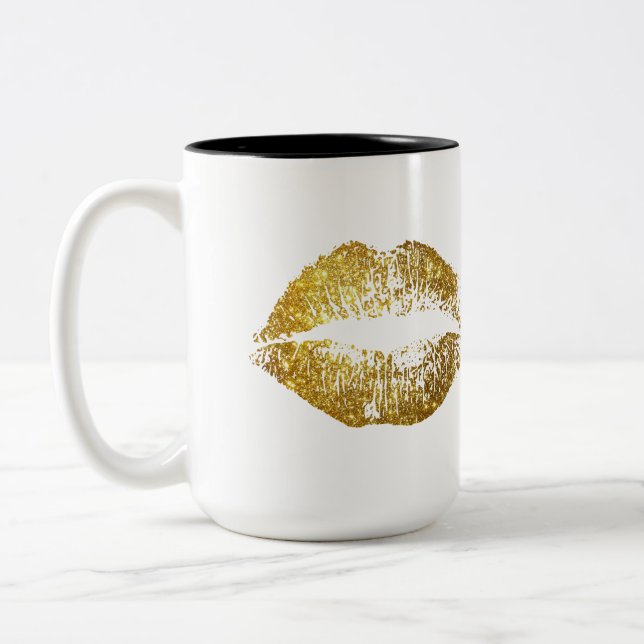 Caneca De Café Em Dois Tons Lábios Dourados do brilho (Esquerda)