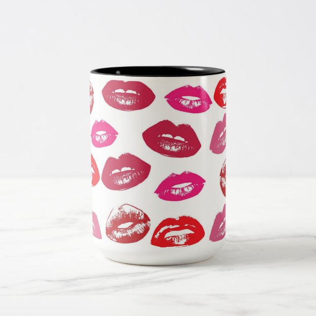 Caneca De Café Em Dois Tons Lábios-Kissable (Lábios-Kissing, Lábio Vermelho e  (Centro)