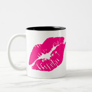 Caneca De Café Em Dois Tons Lábios Rosa Beija