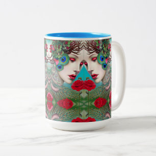 Caneca De Café Em Dois Tons Lábios Vermelho Feminino e Abstrato de Peacock