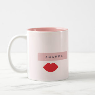Caneca De Café Em Dois Tons Lábios Vermelhos Divertidos Personalizados sobre R