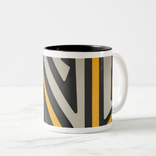 Caneca De Café Em Dois Tons Labirinto de Triângulo Geométrico Abstrato Moderno