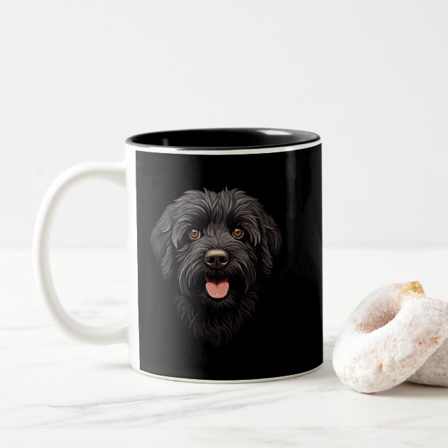 Caneca De Café Em Dois Tons Labradoodle Black Dog (Com Donut)