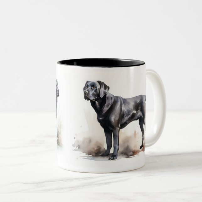Caneca De Café Em Dois Tons Labrador Preto de Aquarela (Frente Esquerda)