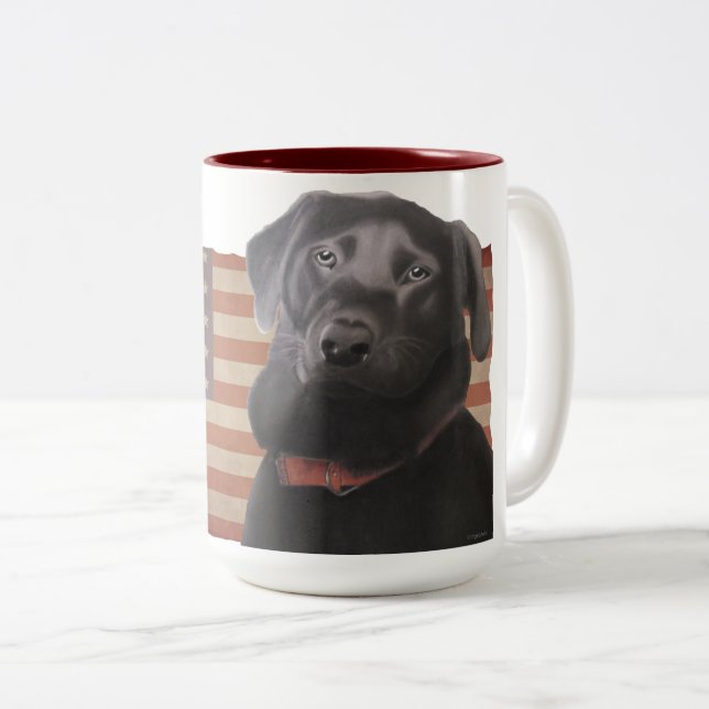 Caneca De Café Em Dois Tons Labrador Retriever American Flag (Frente Esquerda)