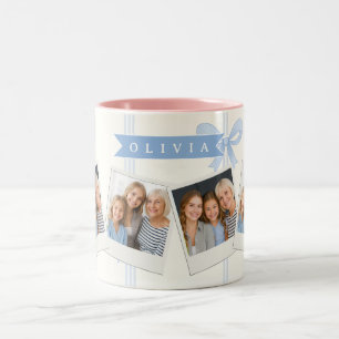 Caneca De Café Em Dois Tons Laço Azul Personalizado Coquette Nome Estético