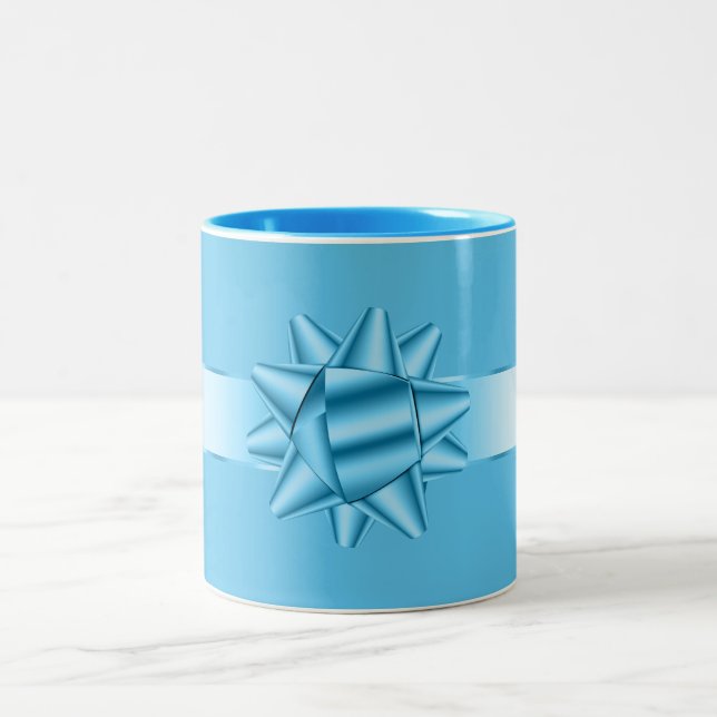 Caneca De Café Em Dois Tons Laço de Fita Azul (Centro)