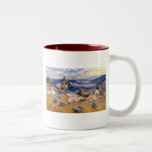Caneca De Café Em Dois Tons Laços de Charles M. Russell e Cavalo rápido (191
