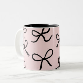 Caneca De Café Em Dois Tons Laços Pretos Pequenos e Fofos na Moda Rosa