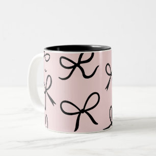 Caneca De Café Em Dois Tons Laços Pretos Pequenos Lindos e Na Moda Rosa
