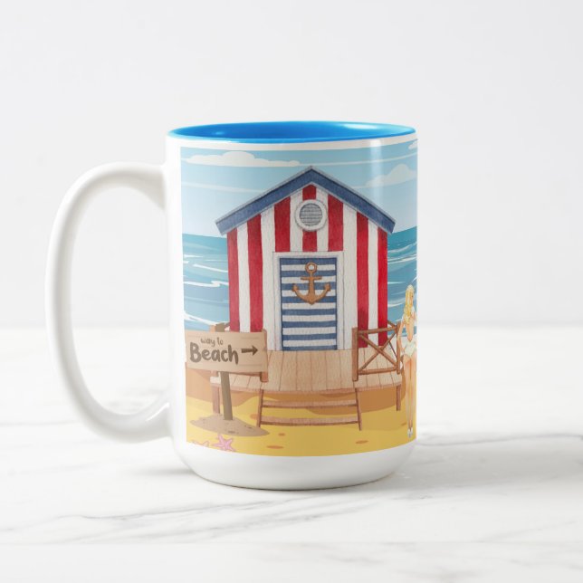 Caneca De Café Em Dois Tons ladie na praia (Esquerda)