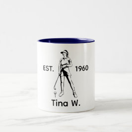 Caneca De Café Em Dois Tons Lady Golfer Nome personalizado e ano