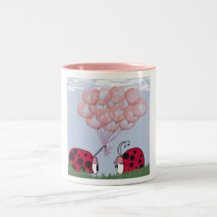 Caneca De Café Em Dois Tons Ladybug Adorável Com Buquê De Balão Rosa Bonito