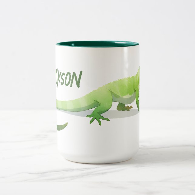 Caneca De Café Em Dois Tons Lagarto Amigável Com Seu Nome (Centro)