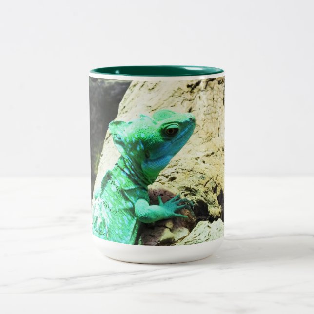 Caneca De Café Em Dois Tons Lagarto verde do basilisk (Centro)