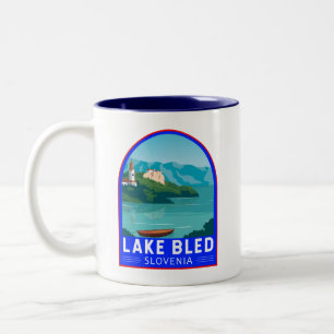 Caneca De Café Em Dois Tons Lago Bled Eslovênia Viagem Retro Viagem Art Vintag