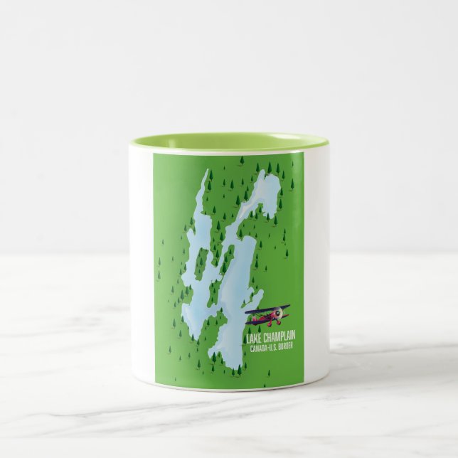Caneca De Café Em Dois Tons Lago Champlain EUA Canadá - poster de Mapa (Centro)