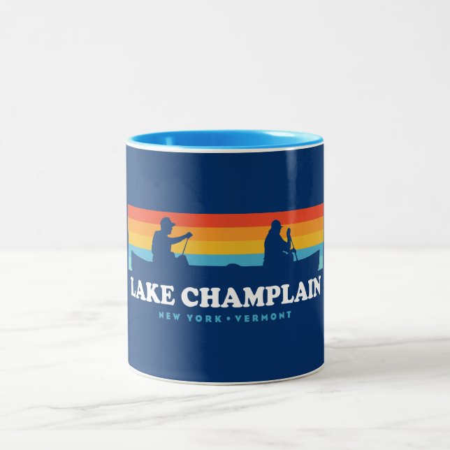 Caneca De Café Em Dois Tons Lago Champlain New York Vermont Canoe (Centro)