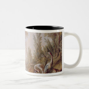 Caneca De Café Em Dois Tons Lago com gansos, cegonhas, papagaios e