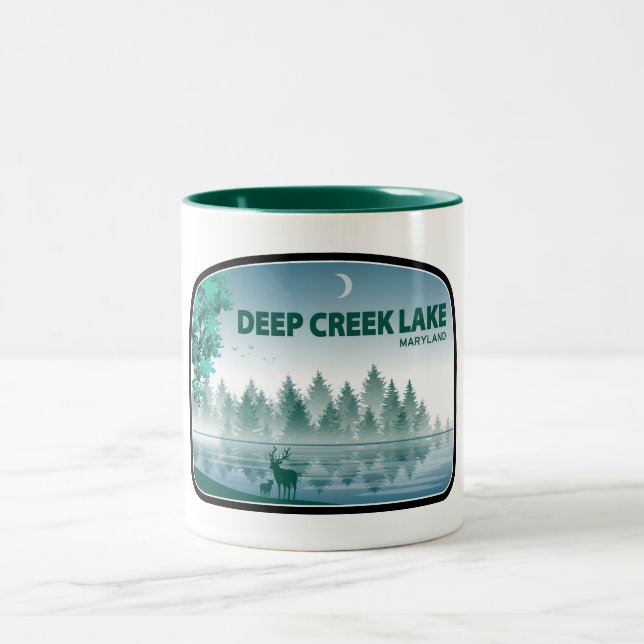 Caneca De Café Em Dois Tons Lago Deep Creek Maryland Veado (Centro)