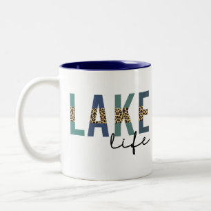 Caneca De Café Em Dois Tons Lago Life Happy Place Lake House Cheetah Typografi