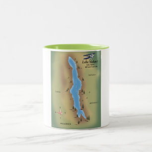 Caneca De Café Em Dois Tons Lago Malawi, impressão de mapa de poster de viage