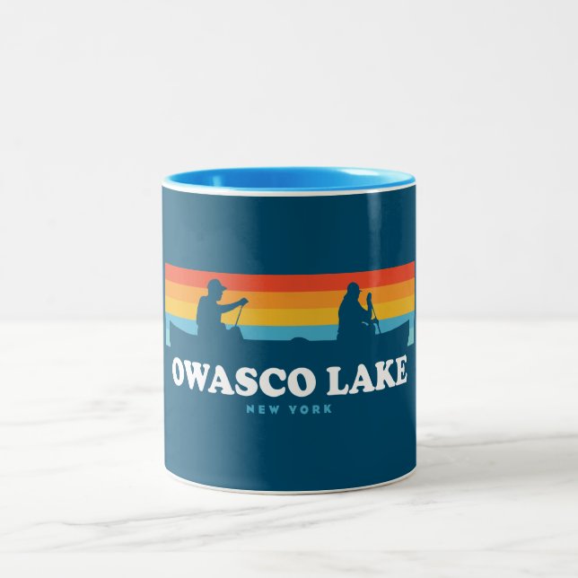 Caneca De Café Em Dois Tons Lago Owasco Nova York Canoa (Centro)