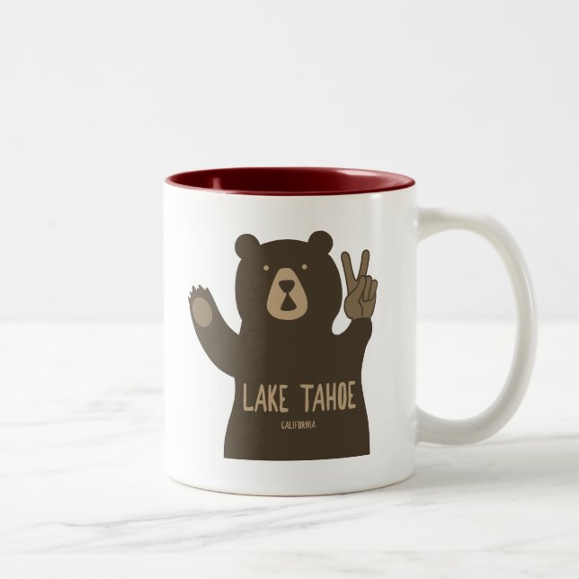 Caneca De Café Em Dois Tons Lago Tahoe California Nevada Peace Bear (Direita)