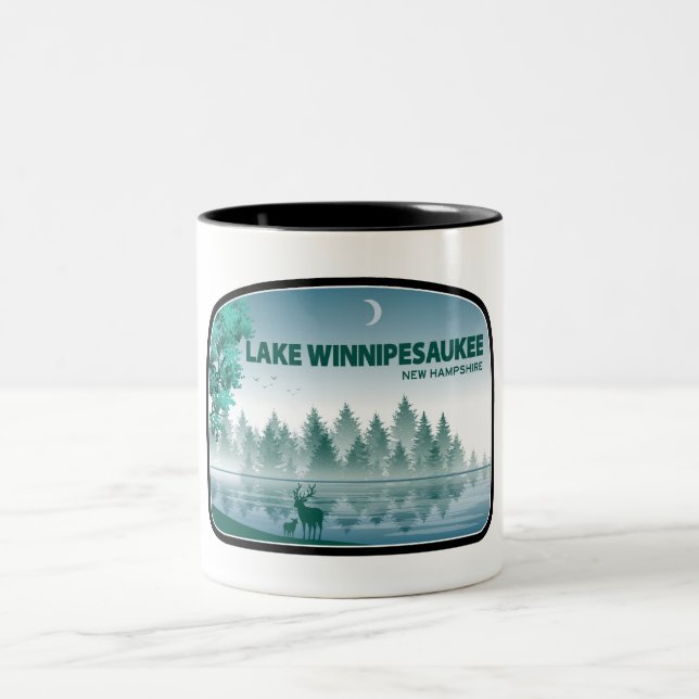 Caneca De Café Em Dois Tons Lago Winnipesaukee New Hampshire Deer (Centro)