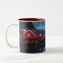 Caneca De Café Em Dois Tons Lagoa de Vila Norueguesa Cênica