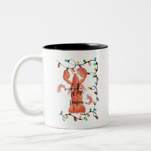 Caneca De Café Em Dois Tons Lagosta de Natal Crawfish Crustacean Watercolor