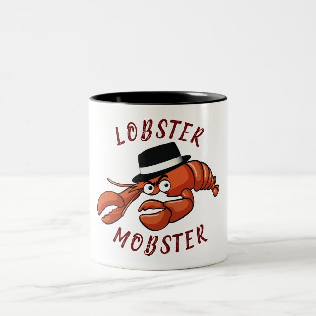 Caneca De Café Em Dois Tons Lagosta Magosta 🦞 Gangster De Cartoon De Olhos Am (Centro)
