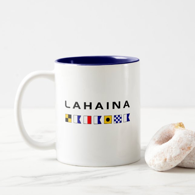 Caneca De Café Em Dois Tons Lahaina Maui Sinais Marítimos Marítimos Náuticos (Com Donut)