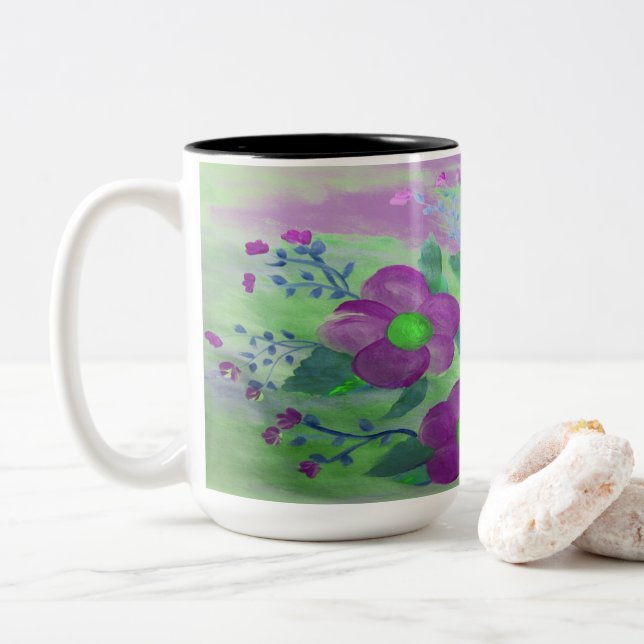 Caneca De Café Em Dois Tons Lama grande roxa e Verde limão (Com Donut)