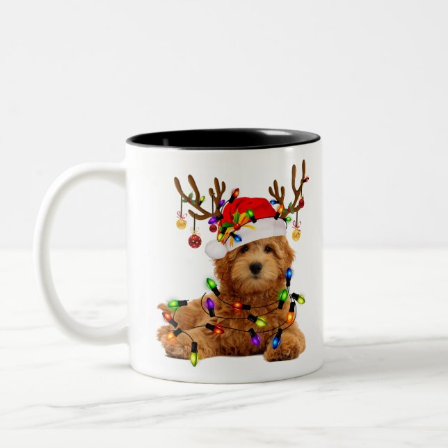 Caneca De Café Em Dois Tons Lâmpadas de Natal de Goldendoododododle de Natal (Esquerda)
