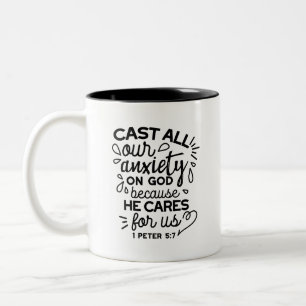Caneca De Café Em Dois Tons Lance Toda a Sua Ansiedade – 1 Pedro 5:7 Versículo