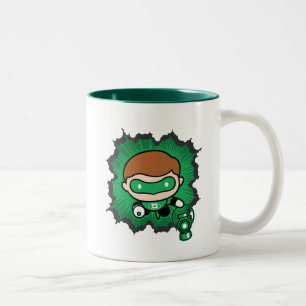 Caneca De Café Em Dois Tons Lanterna Verde Chibi Voando Através Do Espaço