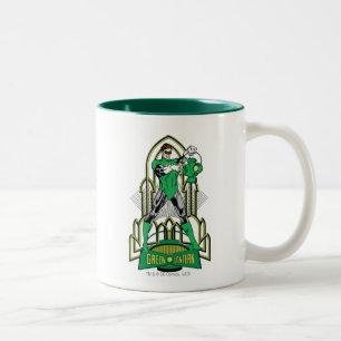 Caneca De Café Em Dois Tons Lanterna verde no fundo decorativo