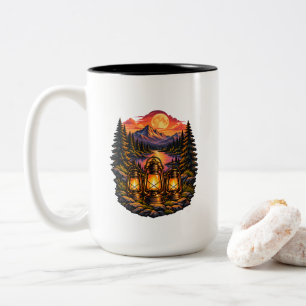 Caneca De Café Em Dois Tons Lanternas de Acampamento Vintage Pôr do Sol na Mon