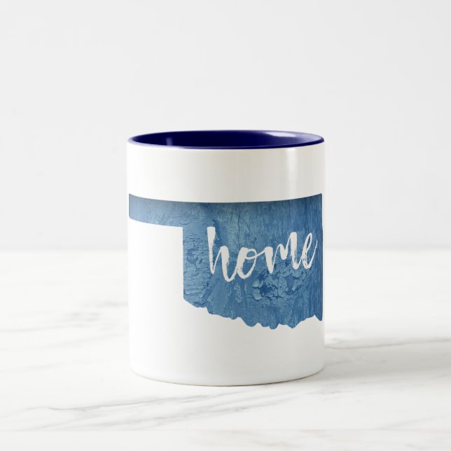 Caneca De Café Em Dois Tons Lar de Oklahoma com Textura de Madeira (Centro)
