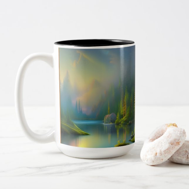 Caneca De Café Em Dois Tons Lar Doce Lar na floresta (Com Donut)