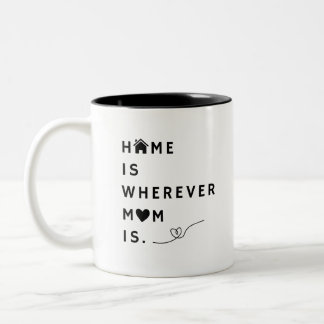Caneca De Café Em Dois Tons Lar é Onde a Mamãe Está – Presente Para Mamãe