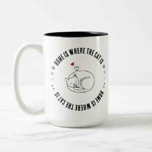 Caneca De Café Em Dois Tons Lar é Onde Está o Gato Presente Minimalista Fofo d