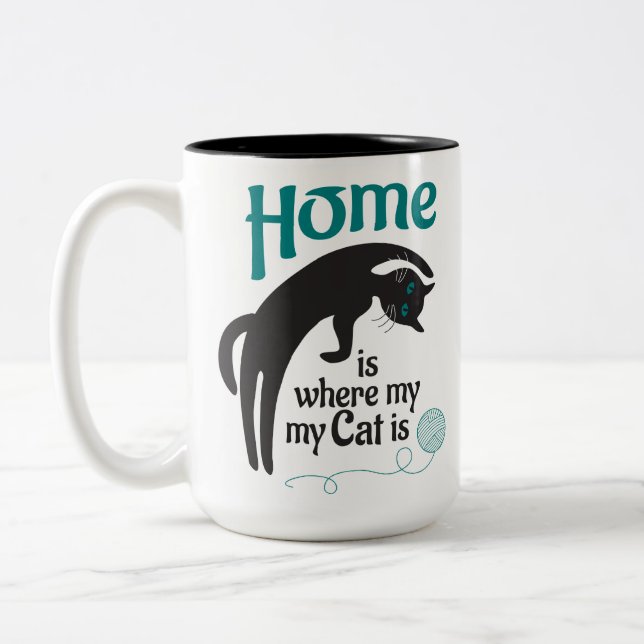 Caneca De Café Em Dois Tons Lar é onde meu gato está (Esquerda)