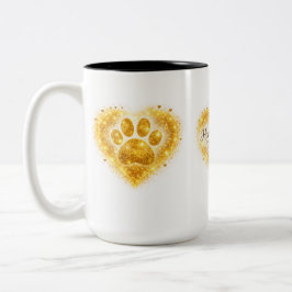 Caneca De Café Em Dois Tons Lar é Onde o Gato Está – Coração com Pegada Dourad