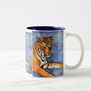 Caneca De Café Em Dois Tons Laranja Bengala Tiger Watercolor Art Mug ou Cup
