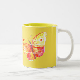 Caneca De Café Em Dois Tons Laranja da aguarela das borboletas