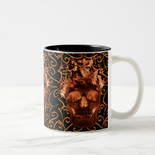 Caneca De Café Em Dois Tons Laranja Flame Skull Mug